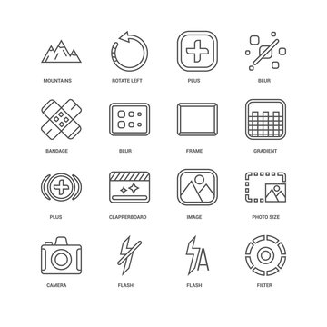 Simple Set of 16 Vector Line Icon. Contains such Icons as Filter