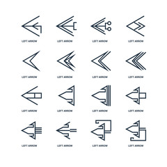 Set Of 16 outline icons such as Left arrow, arrow linear icon