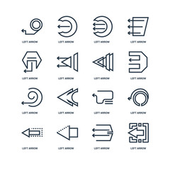 Set Of 16 outline icons such as Left arrow, arrow linear icon