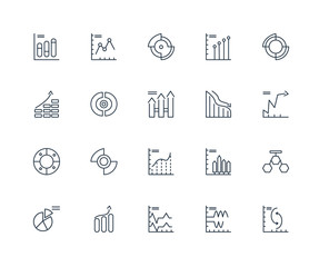 Set Of 20 outline icons such as chart, Wave, Pie graph, linear i