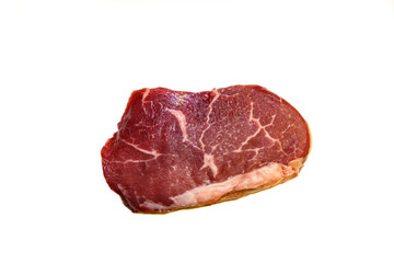 Marble beef eye of Round Steak on white background