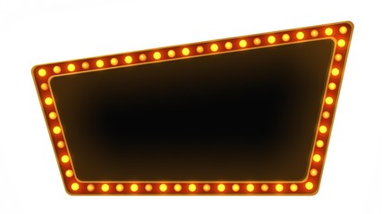 Red marquee gold light board sign retro on white background. 3d rendering