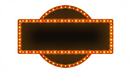 Red marquee gold light board sign retro on white background. 3d rendering