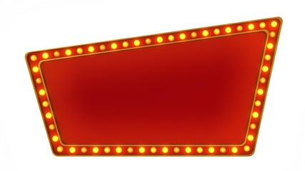 Red marquee gold light board sign retro on white background. 3d rendering