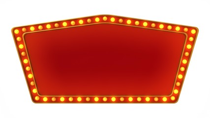 Red marquee gold light board sign retro on white background. 3d rendering