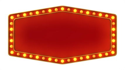 Red marquee gold light board sign retro on white background. 3d rendering