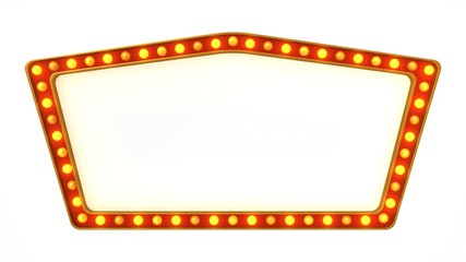 Red marquee gold light board sign retro on white background. 3d rendering