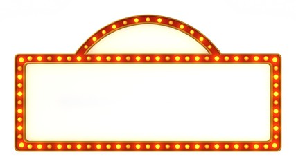 Red marquee gold light board sign retro on white background. 3d rendering © parinja