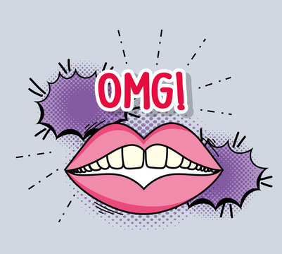 muth with teeth and chat bubble with omg message