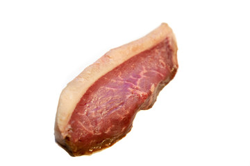 Marbled beef top sirloin cap (picanya) steak on white background