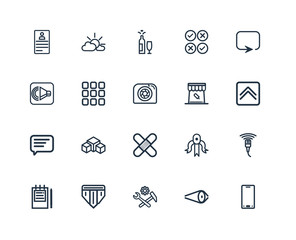 Set Of 20 outline icons such as Smartphone, Up arrow fold button