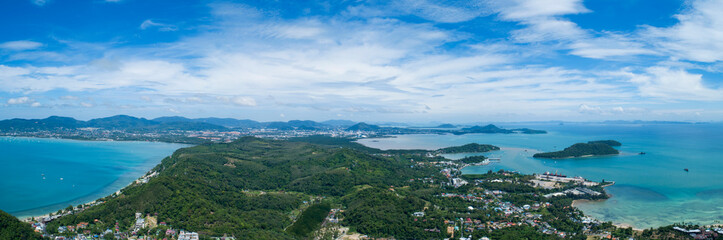 Fototapeta na wymiar Aerial view drone shot of panorama phuket island beautiful island in thailand.