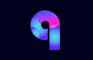q pink blue gradient alphabet letter logo icon design