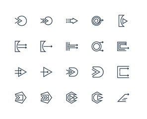 Set Of 20 outline icons such as Right arrow, linear icon pack