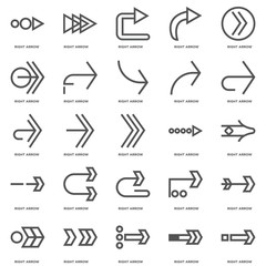 Simple Set of 25 Vector Line Icon. Contains such Icons as Right