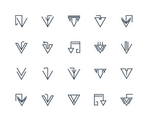 Set Of 20 outline icons such as Down arrow, linear icon pack
