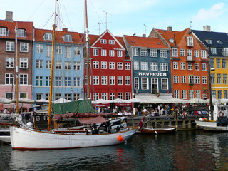 Nyhavn Canal historic district on the waterfront in Copenhagen, Denmark