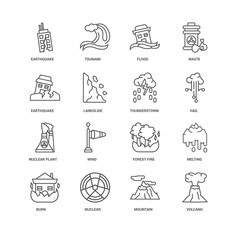 Simple Set of 16 Vector Line Icon. Contains such Icons as Volcan