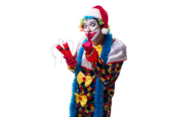 Young funny clown comedian isolated on white 