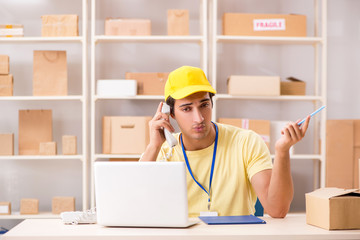 Handsome contractor working in box delivery relocation service 