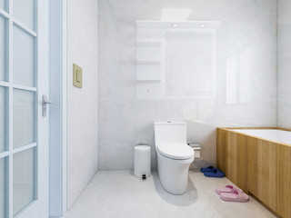 Clean modern bathroom with bathtub and toilet...
