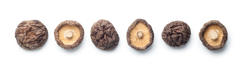Dried shiitake mushrooms isolated on white background
