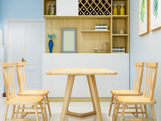Dining table and dining chair in the dining room of the elegant apartment living room