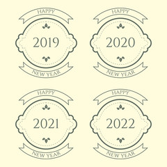 Happy new year vintage badges set on beige