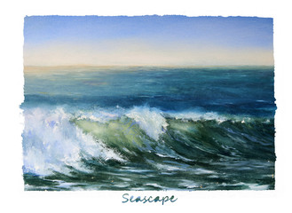 Seascape wave.  Storm waves. Oil painting illustration.