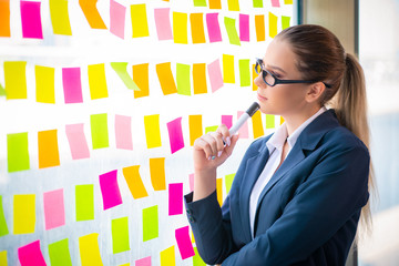 Beautiful female employee with many conflicting priorities 