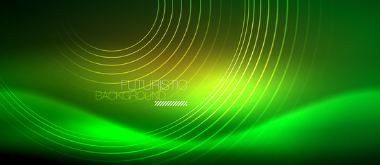 Neon glowing techno lines, hi-tech futuristic abstract background template with square shapes