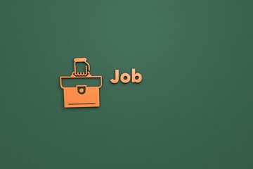 3D illustration of Job, orange color and orange text with green background.