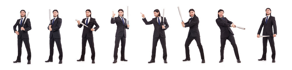 Man with baseball bat isolated on white