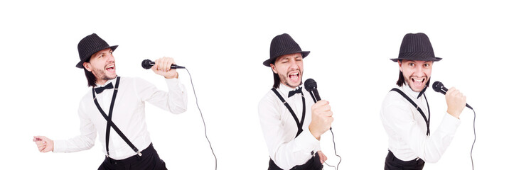 Funny man singing isolated on the white