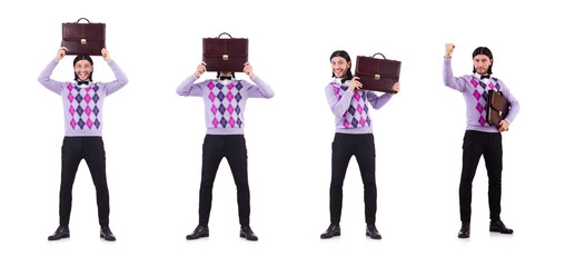 Obraz premium Smiling man with briefcase isolated on white