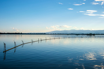 Beautiful View of Kwan Phayao, Thailand with soft-focus and over light in the background