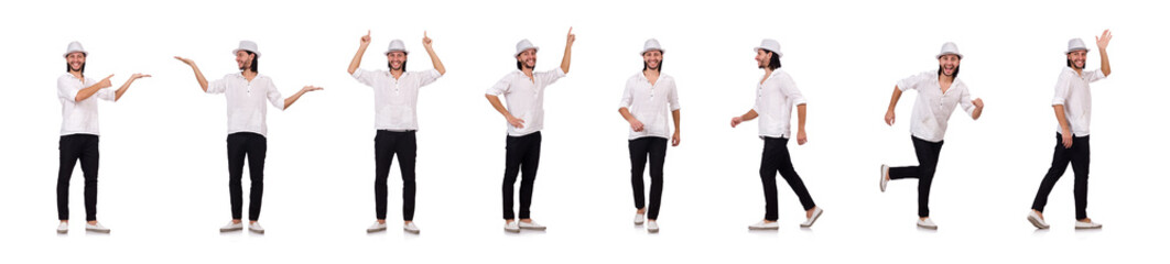 Young man in hat isolated on white