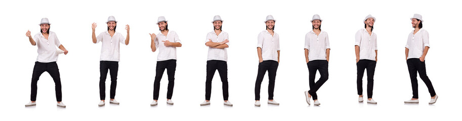 Young man in hat isolated on white