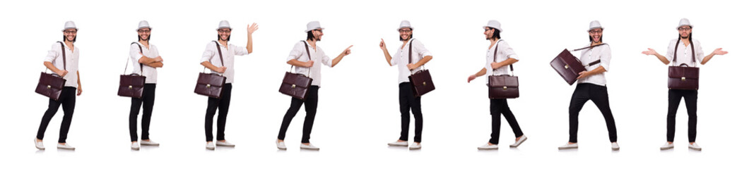Young man in hat isolated on white