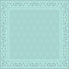 Geometric ornament with frame, border. Art-deco background. Bandanna, shawl, scarf, tablecloth design.