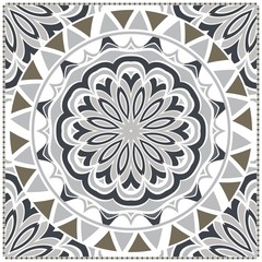 Floral Geometric Pattern with hand-drawing Mandala. illustration. For fabric, textile, bandana, scarg, print.