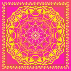 Geometric Pattern with hand-drawing floral ornament. illustration. For fabric, textile, bandana, scarg, print