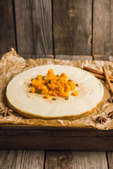 Fresh cheesecake on the rustic background. Selective focus. Shallow depth of field. 