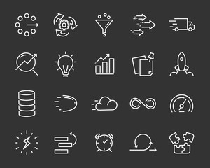 simple set of agile vector line icons, contain such lcon as speed, agile, boost, process, time and more