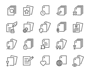 set of document icons, such as files, checkmark, find, search, paper