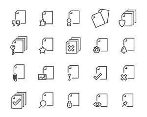 set of document icons, such as files, checkmark, find, search, paper