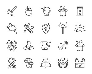 set of fantasy vector icons, magic fairytale