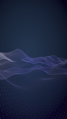 Abstract landscape on a dark background. Cyberspace navy blue grid. Hi-tech network. 3D illustration