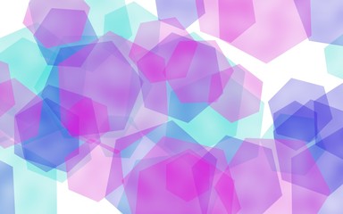 Obraz premium Multicolored translucent hexagons on white background. Pink tones. 3D illustration