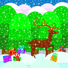 Illustration for christmas. Christmas tree, gifts, snowflakes. All elements are located on different layers and can be easily manipulated.